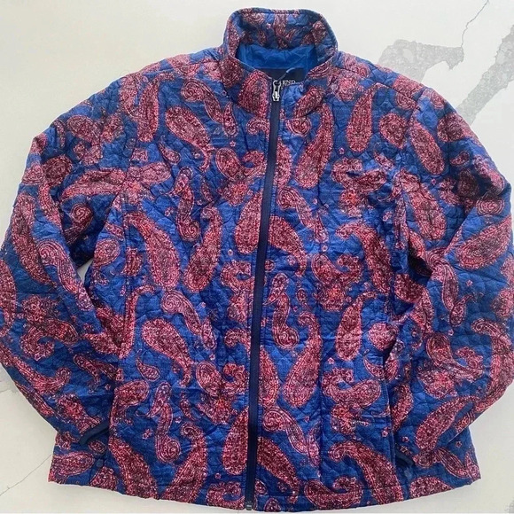 Lands End Women’s Quilted‎ Zip Up Paisley Long Sleeve Spring Jacket EUC Size XLP - Picture 8 of 8